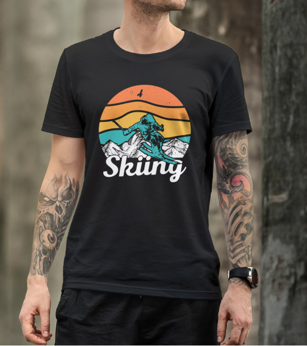 Skiing In The Mountains Retro Style Skiiny T-Shirt