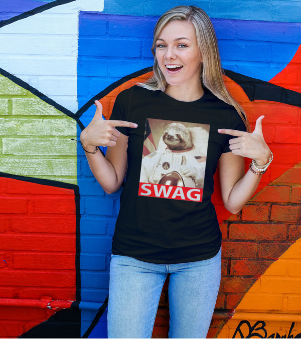 Sloth Astronaut American Flag Swag T-Shirt