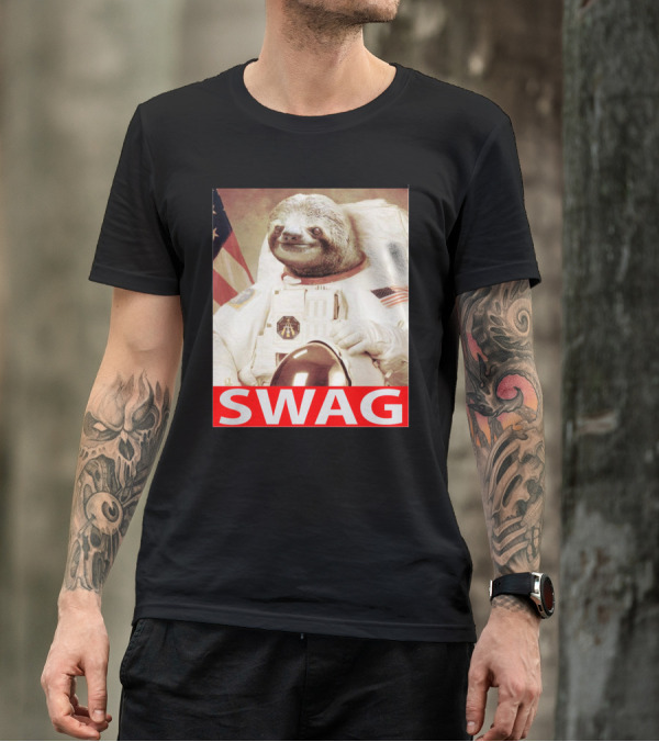 Sloth Astronaut American Flag Swag T-Shirt