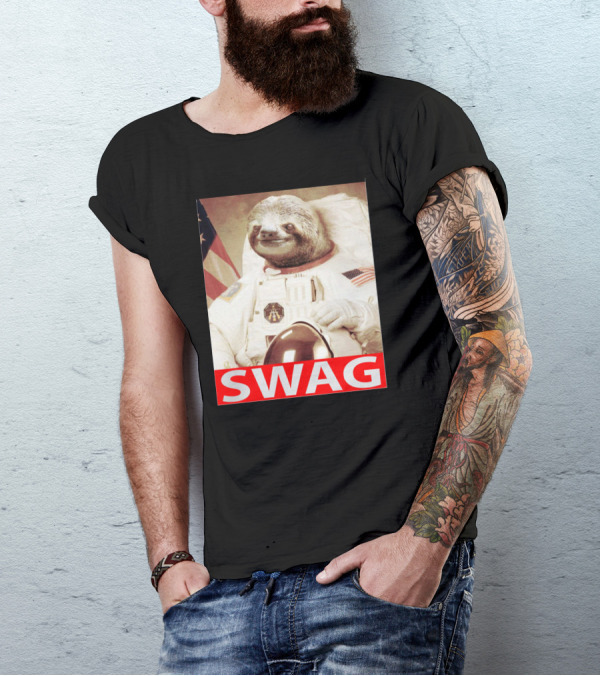 Sloth Astronaut American Flag Swag T-Shirt