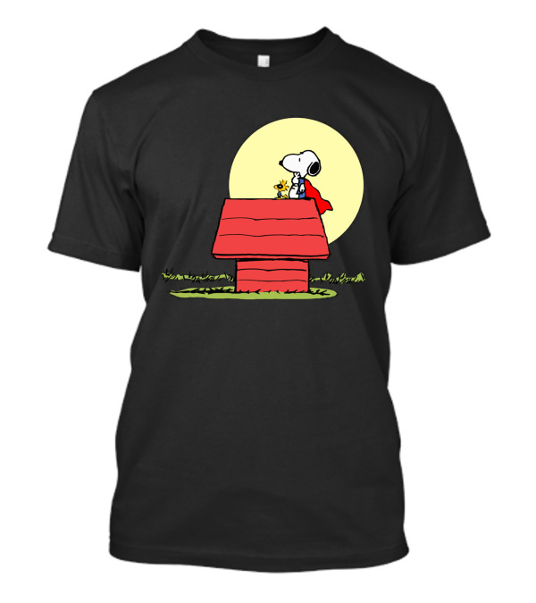 Snoopy Hero Cape Woodstock Moon Roofhouse T-Shirt