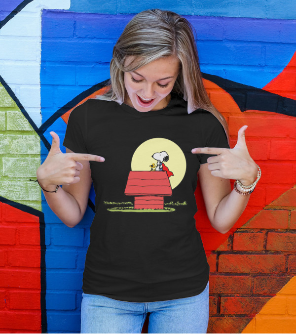 Snoopy Hero Cape Woodstock Moon Roofhouse T-Shirt