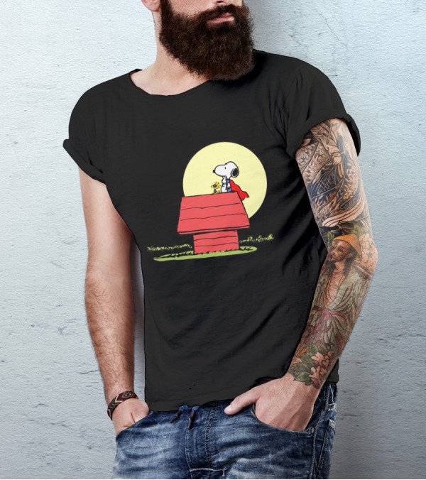 Snoopy Hero Cape Woodstock Moon Roofhouse T-Shirt