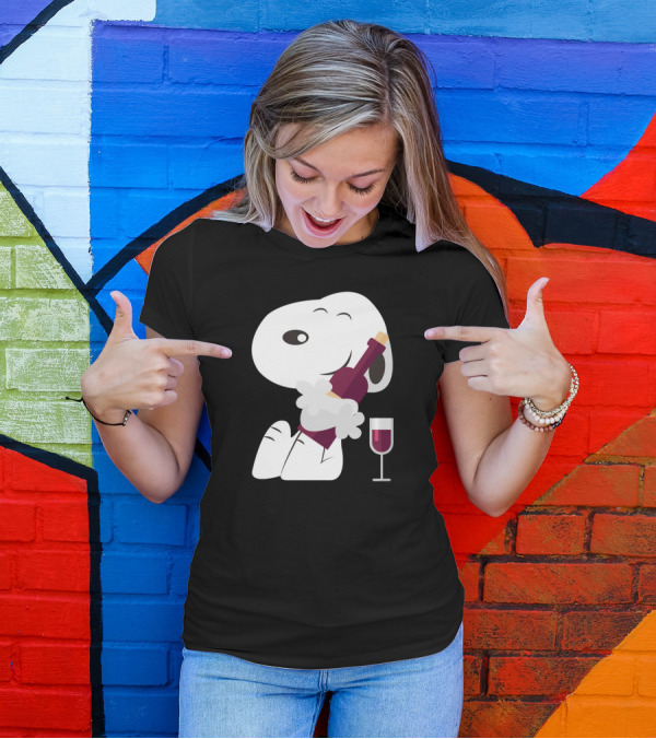 Snoopy Hugging Wine Bottle With Glass T-Shirt