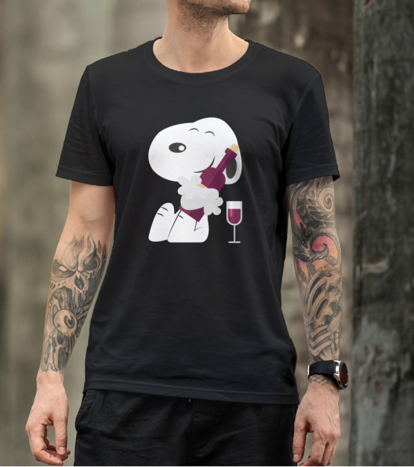 Snoopy Hugging Wine Bottle With Glass T-Shirt