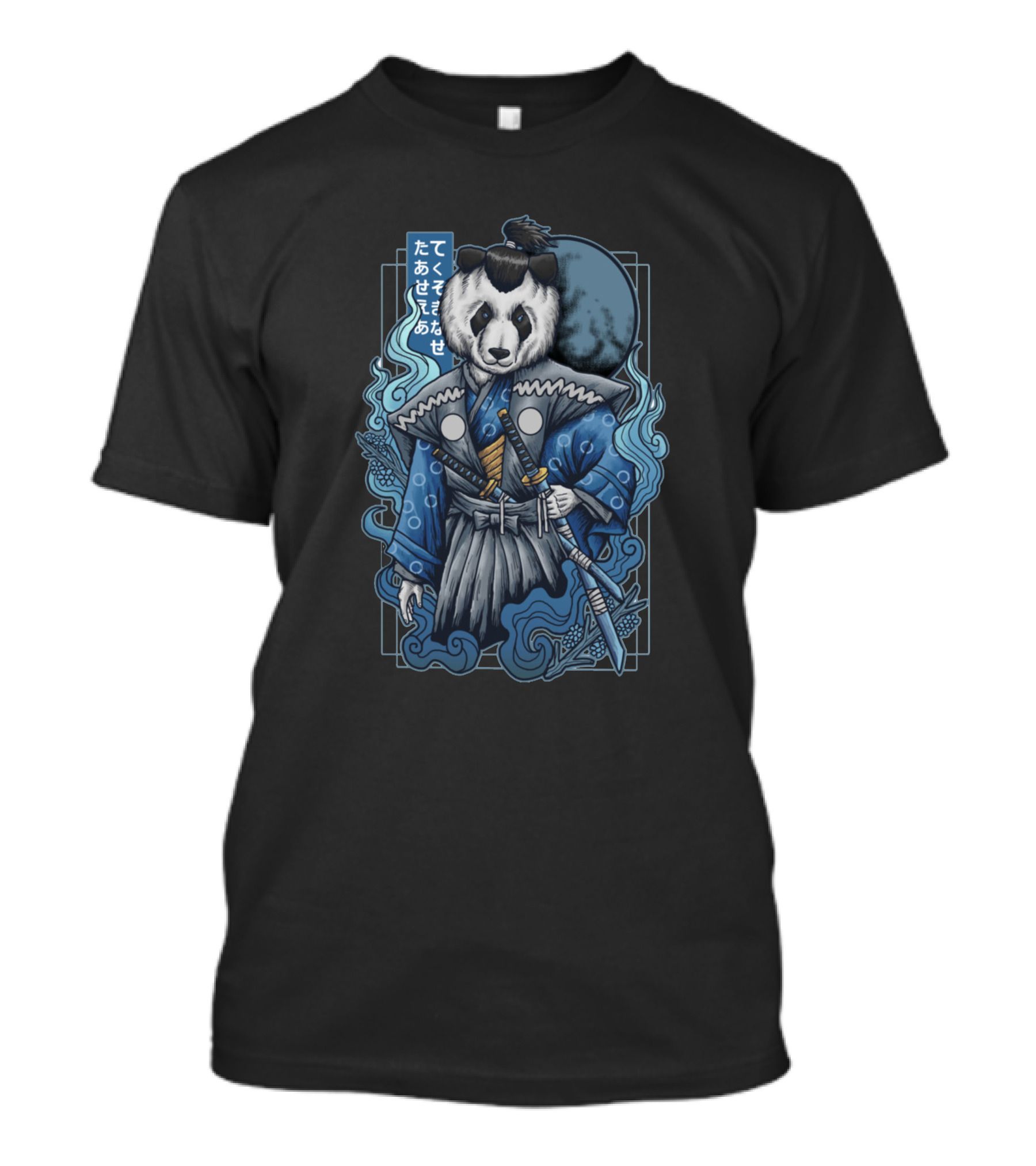 The Blue Samurai Panda Japanese Text Warrior T-Shirt