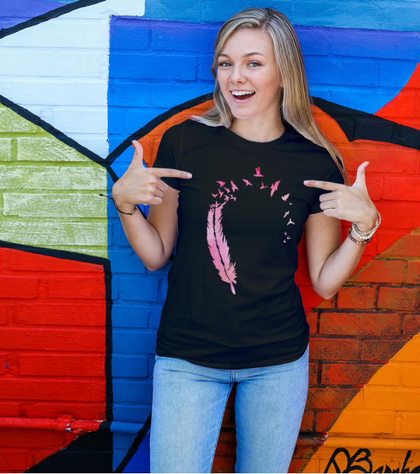 Watercolour Feather Pink Bird Formation T-Shirt