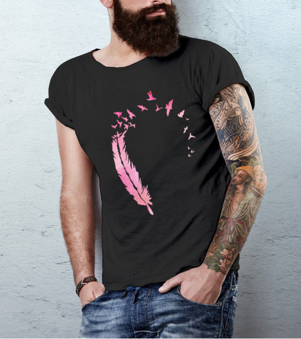 Watercolour Feather Pink Bird Formation T-Shirt
