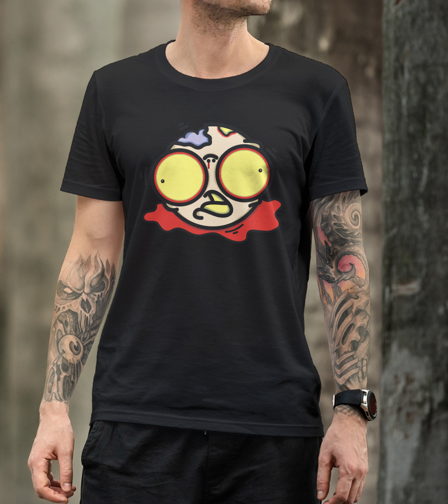 Zombie Head Cartoon With Big Eyes And Exposed Brain T-Shirt