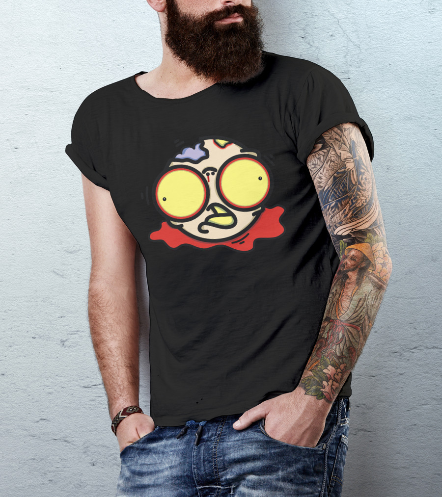 Zombie Head Cartoon With Big Eyes And Exposed Brain T-Shirt