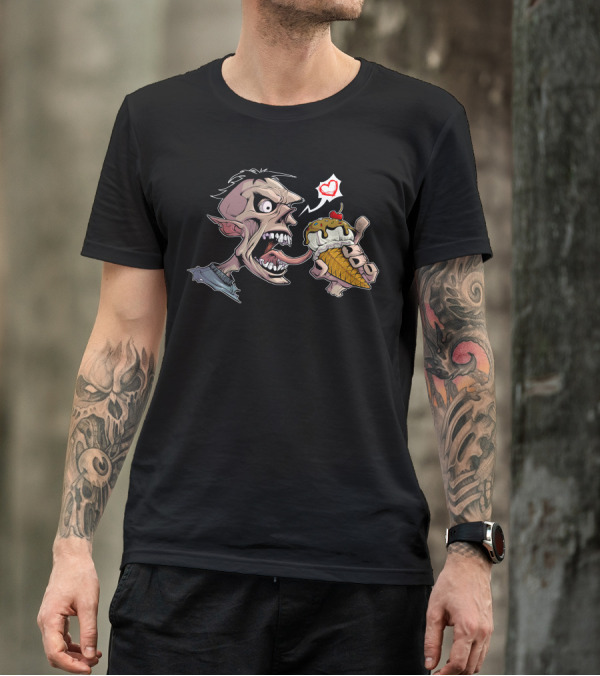 Zombie Ice Cream Love Monster With Cherry Cone And Heart T-Shirt