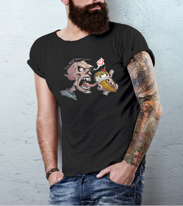 Zombie Ice Cream Love Monster With Cherry Cone And Heart T-Shirt