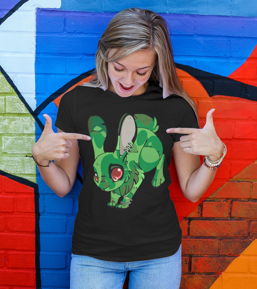 Zombunnie Green Zombie Rabbit With Red Eyes And Stitches T-Shirt