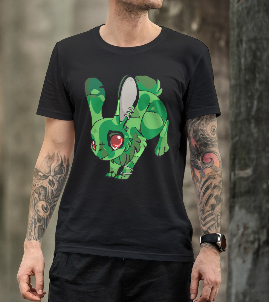 Zombunnie Green Zombie Rabbit With Red Eyes And Stitches T-Shirt