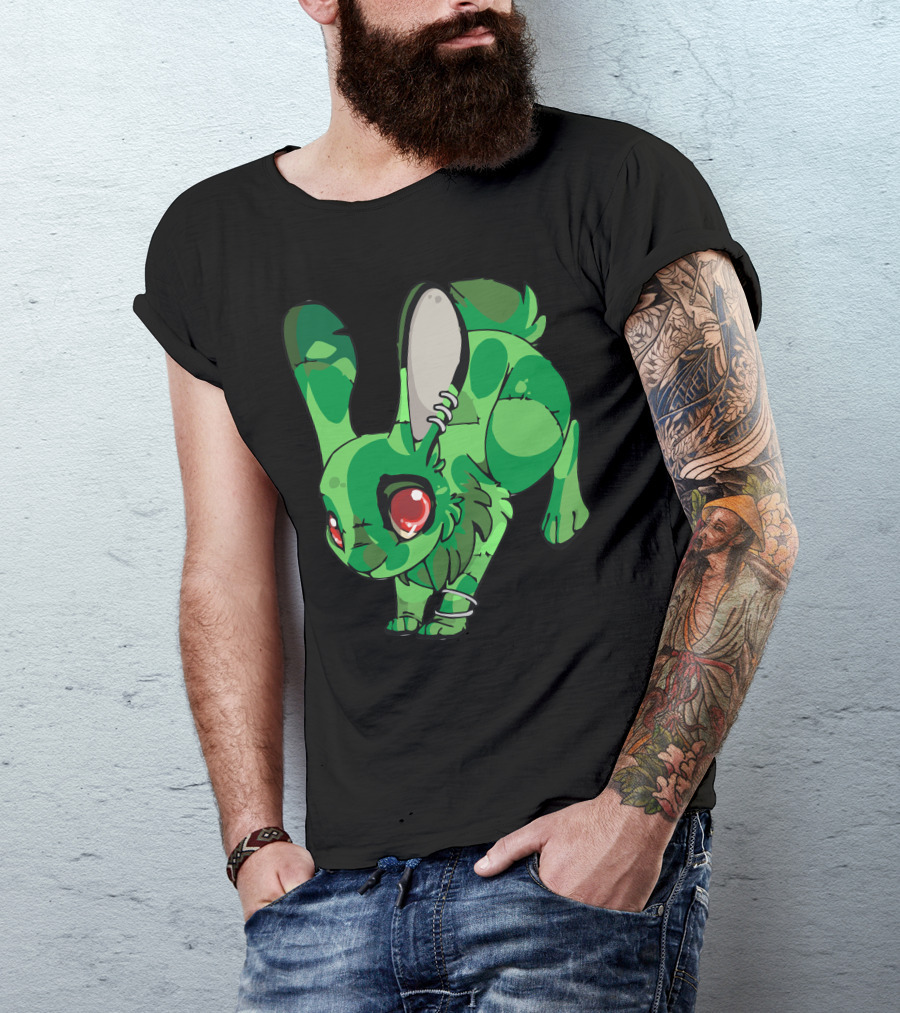 Zombunnie Green Zombie Rabbit With Red Eyes And Stitches T-Shirt
