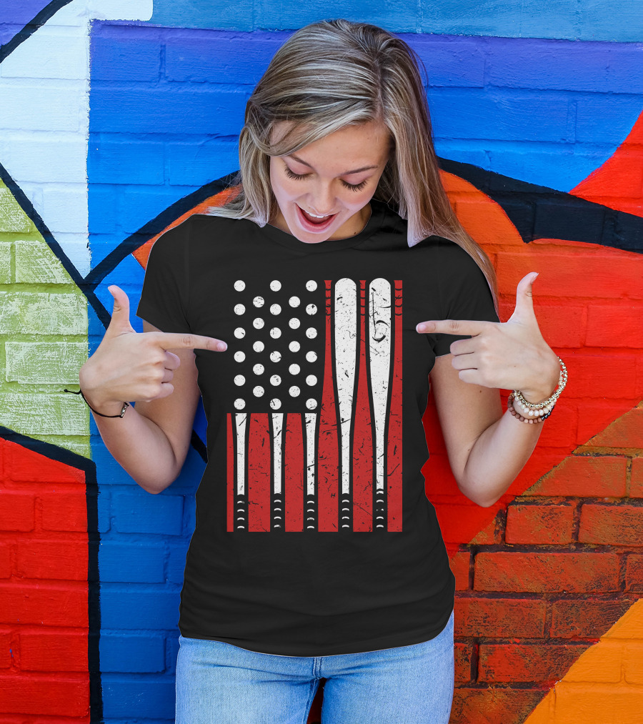 American Flag Made Of Baseball Bats And Balls T-Shirt