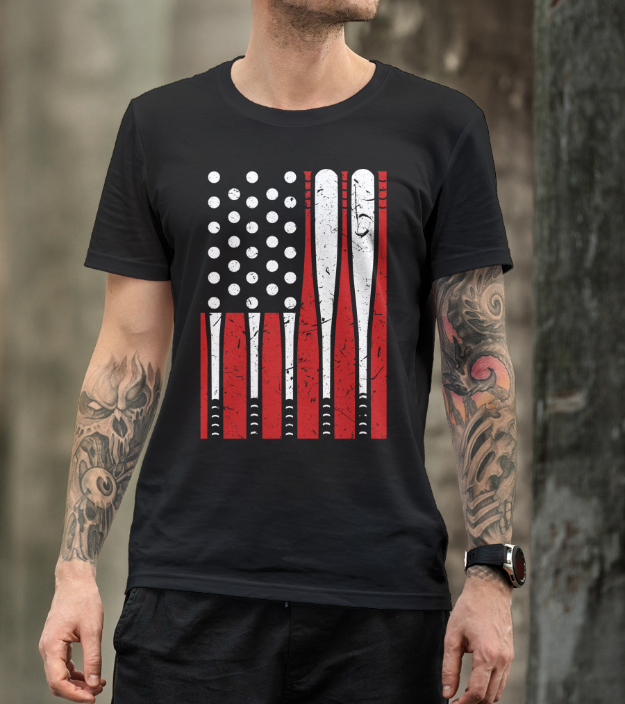 American Flag Made Of Baseball Bats And Balls T-Shirt
