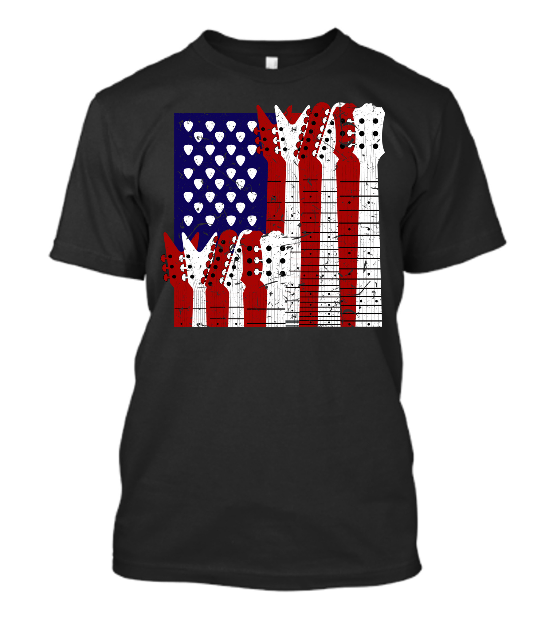 American Flag Guitar Headstocks Patriotic Music T-Shirt