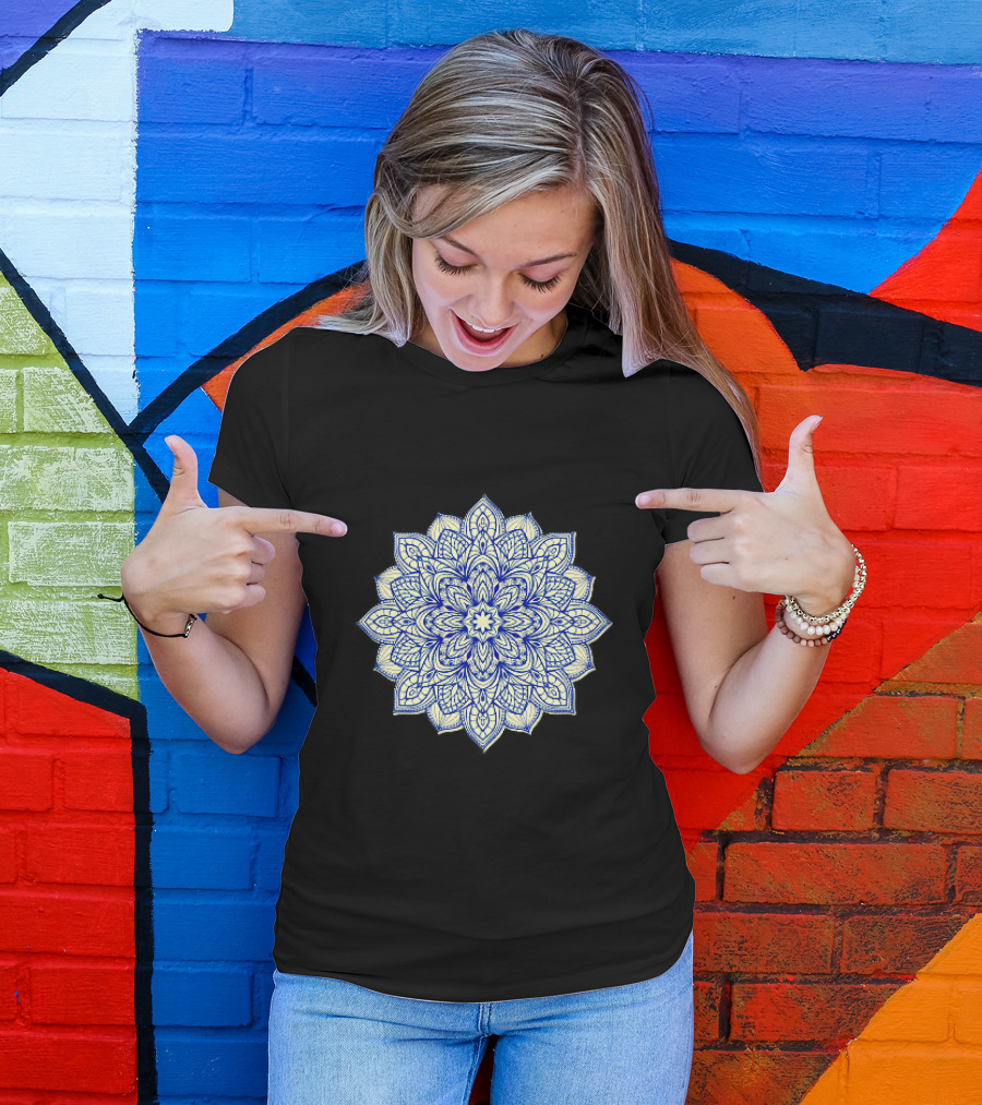 Artisanat Blue And Cream Intricate Mandala T-Shirt