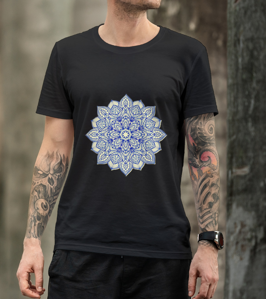 Artisanat Blue And Cream Intricate Mandala T-Shirt