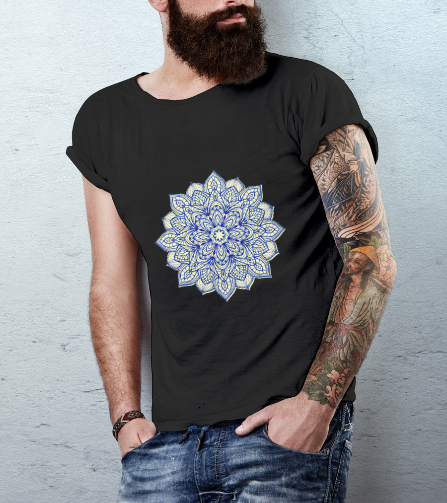 Artisanat Blue And Cream Intricate Mandala T-Shirt