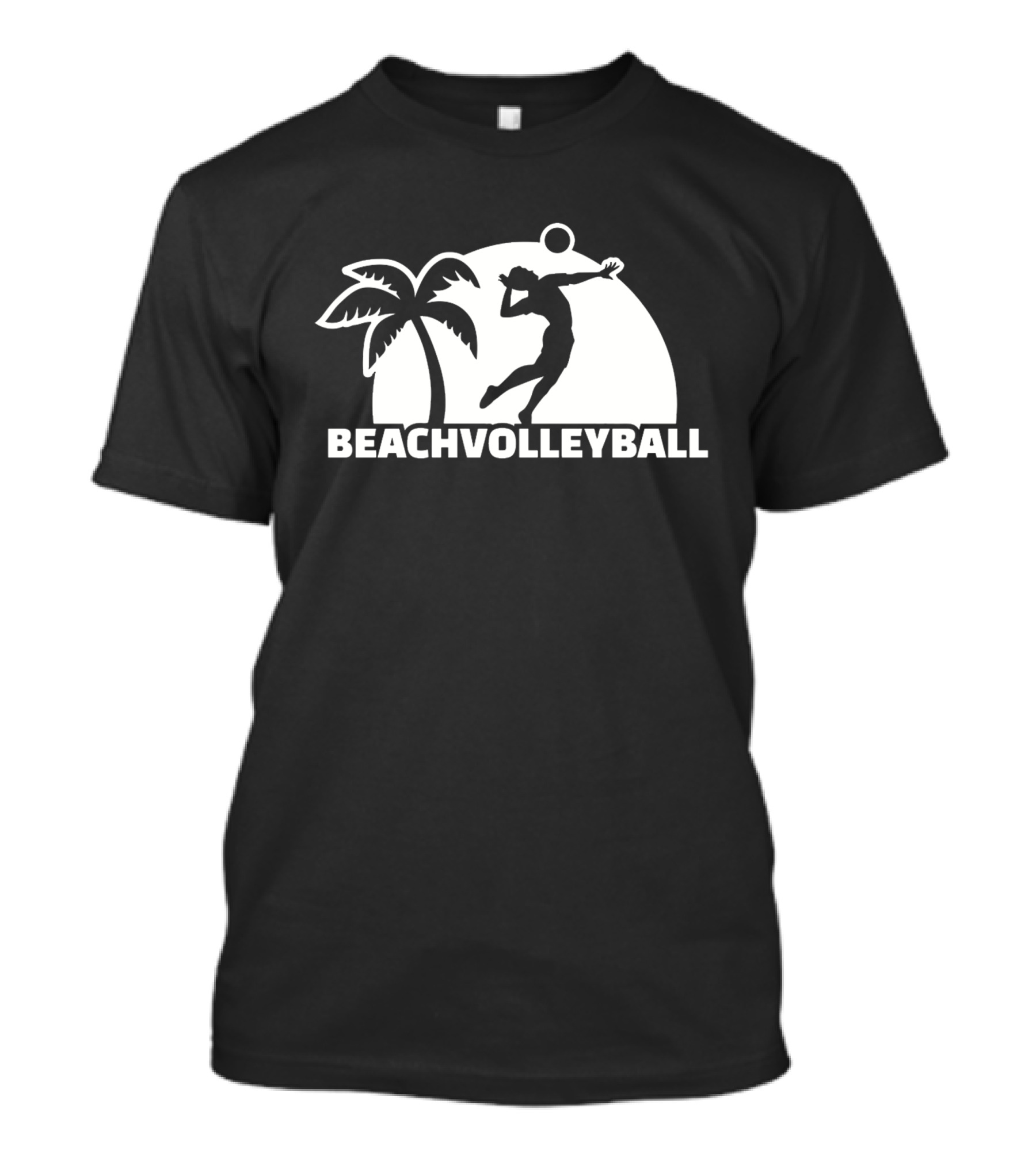 Beach Volleyball Player Silhouette Palm Tree Sun Background T-Shirt