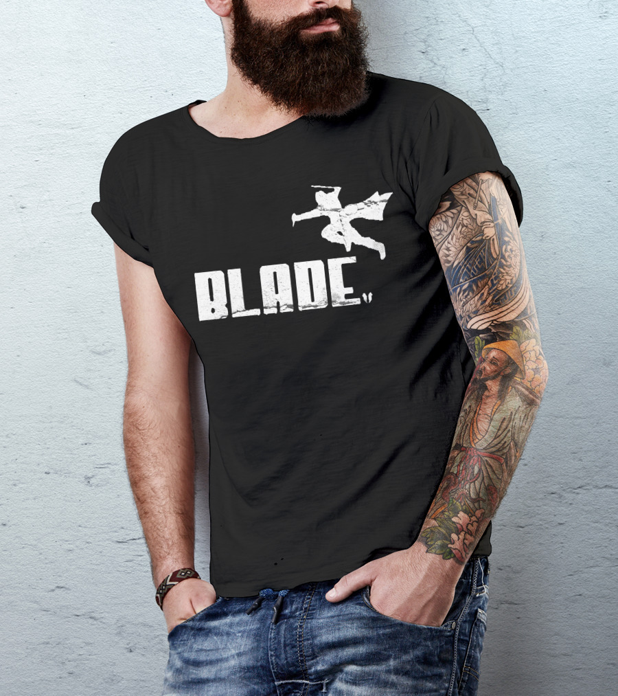 Blade Vampire Hunter Cloaked Silhouette Jump T-Shirt