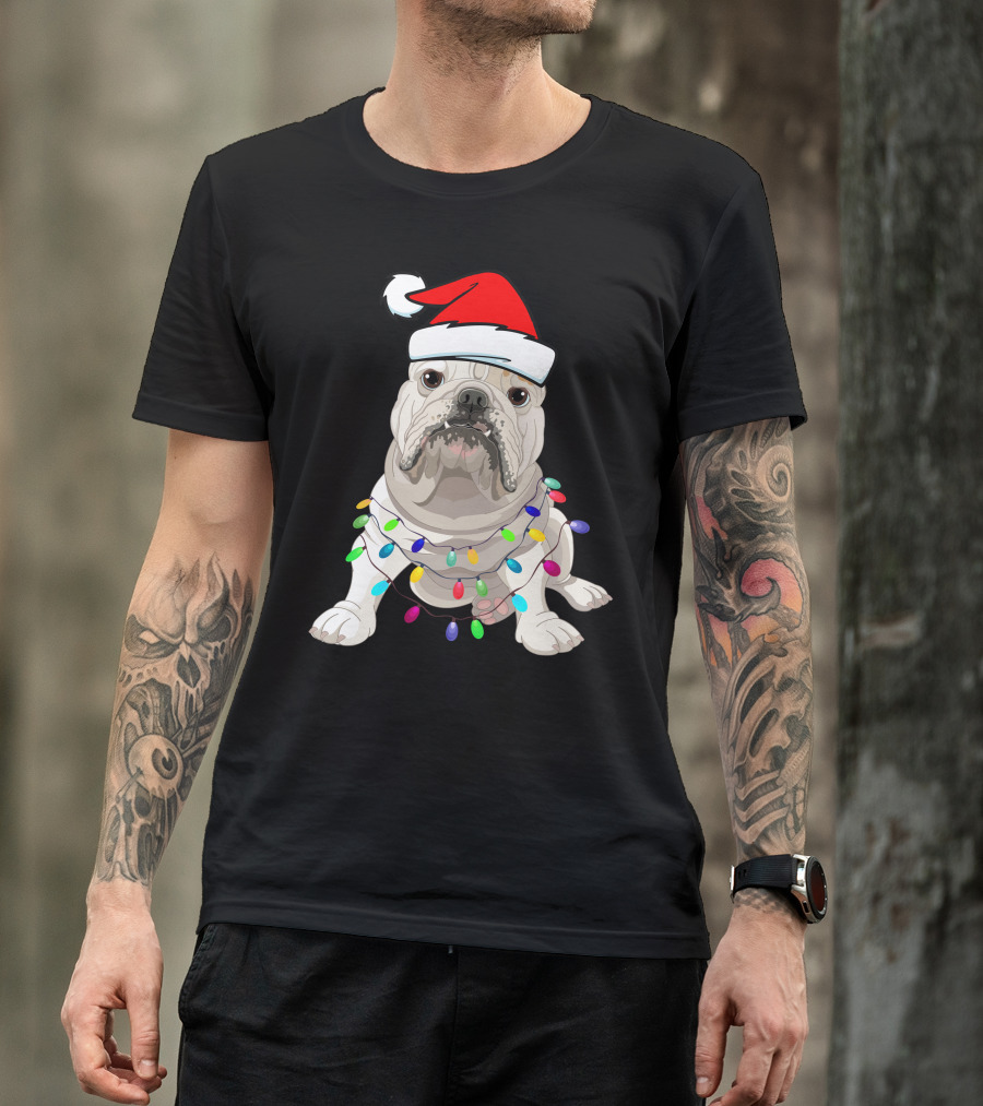 Bulldog Santa Christmas Lights T-Shirt