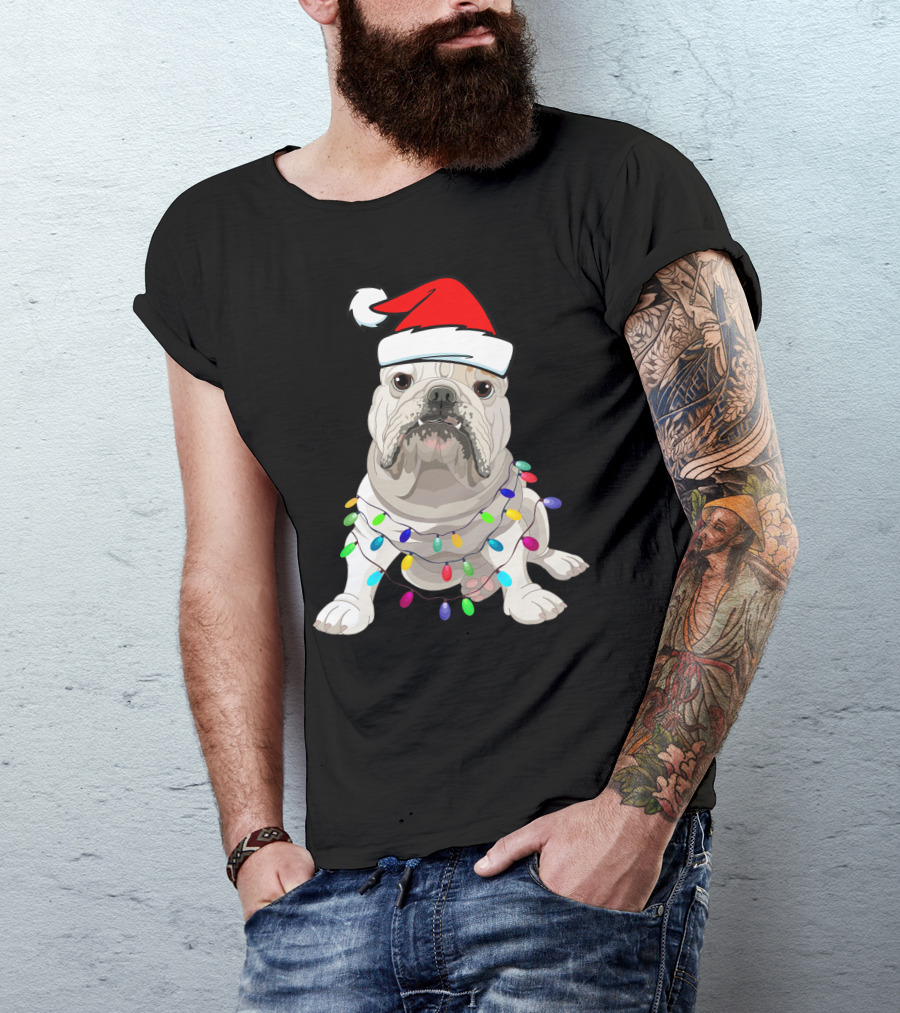 Bulldog Santa Christmas Lights T-Shirt