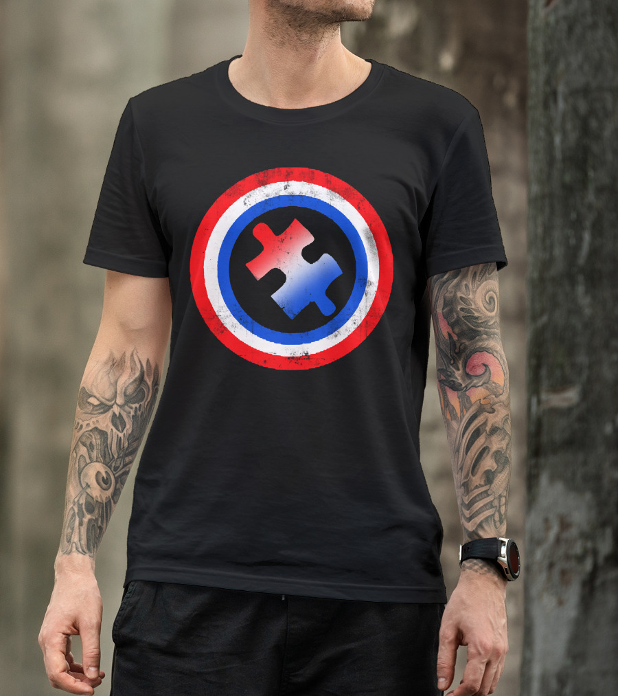 Captain Autism Shield Puzzle Piece T-Shirt