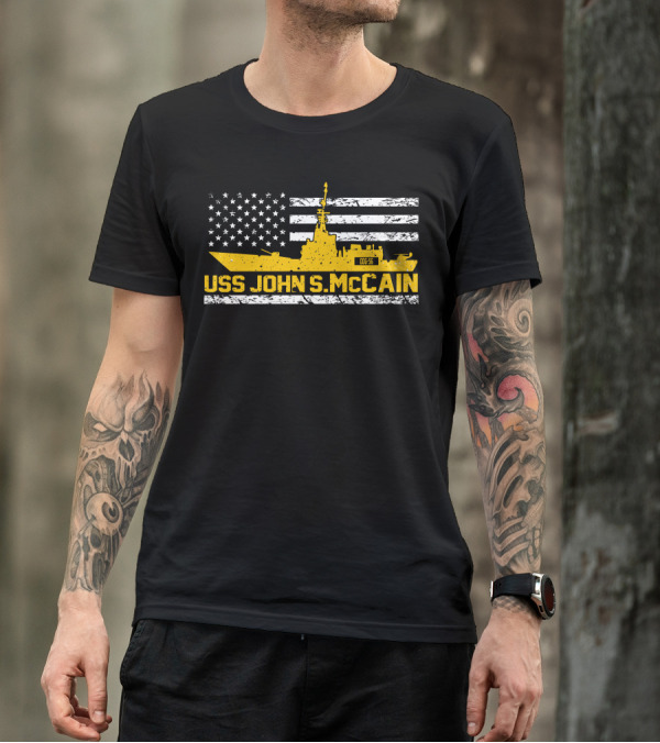 USS John S. McCain DDG 56 American Flag Emblem T-Shirt