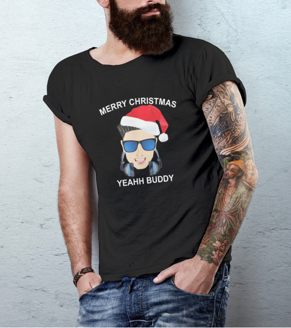 Merry Christmas Yeahh Buddy DJ Pauly D Santa Hat Sunglasses Headphones T-Shirt