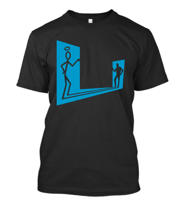 Enter The Saint Stick Figures With Halo And Shadow Silhouette In Blue Rectangular Frame T-Shirt