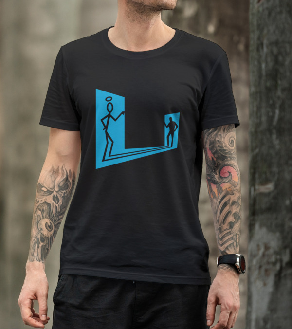Enter The Saint Stick Figures With Halo And Shadow Silhouette In Blue Rectangular Frame T-Shirt