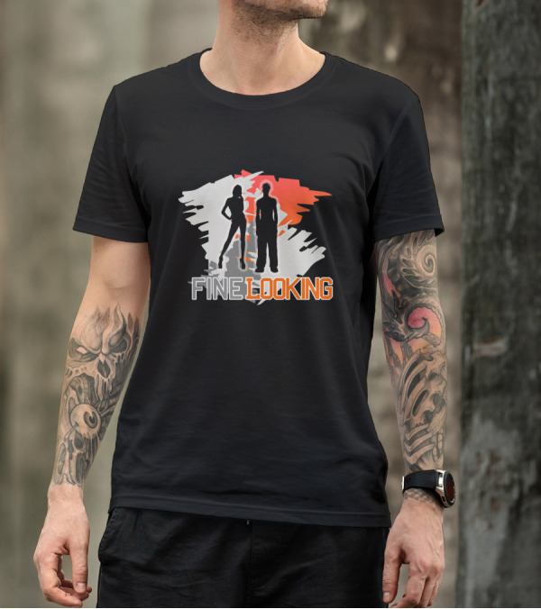 FINE LOOKING Silhouette Graphic With Red And Grey Abstract Background T-Shirt