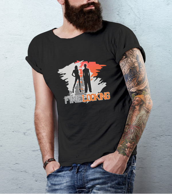 FINE LOOKING Silhouette Graphic With Red And Grey Abstract Background T-Shirt