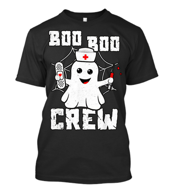 Ghost Nurse Halloween Boo Boo Crew Funny Costume With Bandage And Syringe T-Shirt