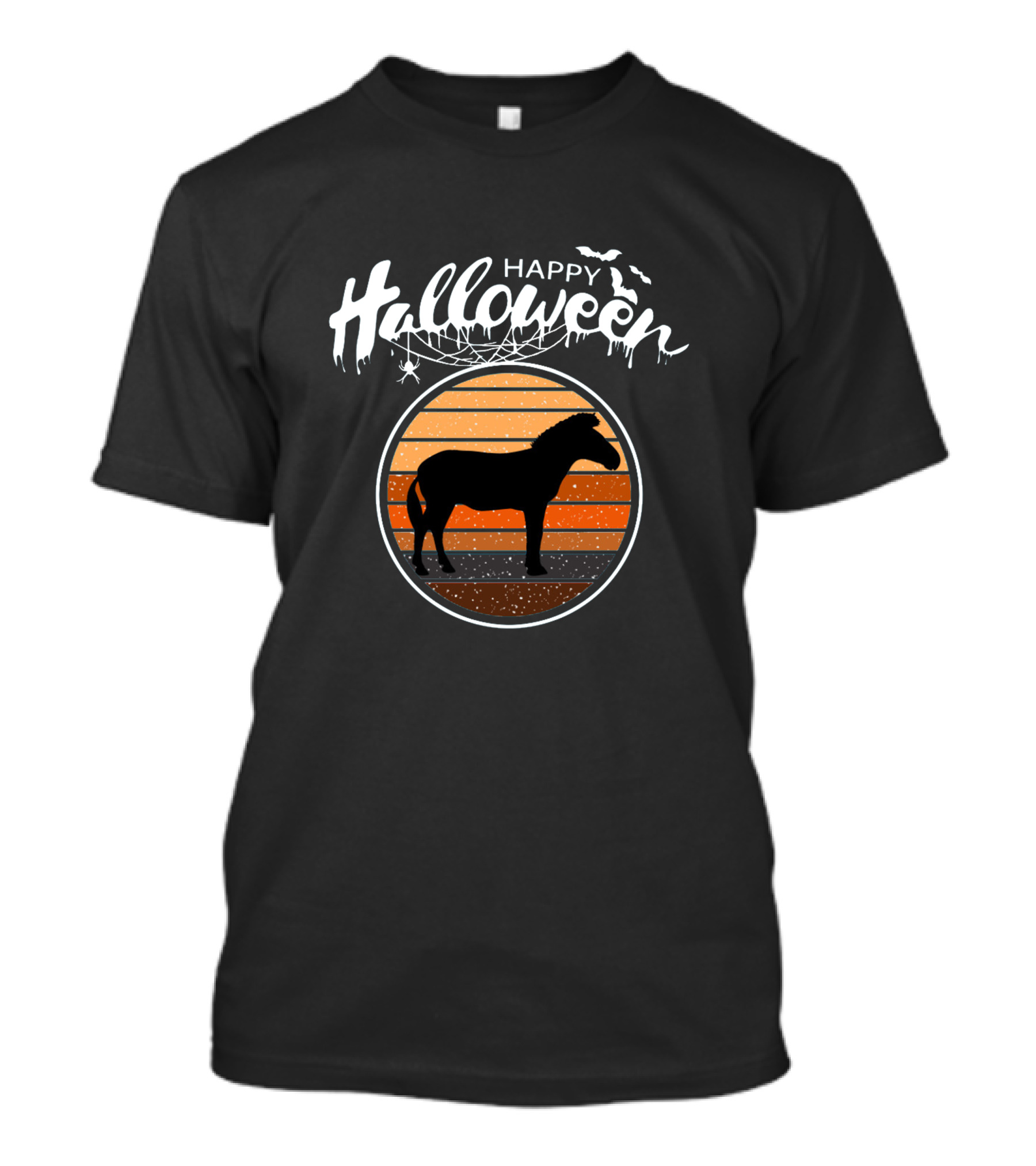Happy Halloween Beautiful Zebra Silhouette With Bats And Spider Web T-Shirt