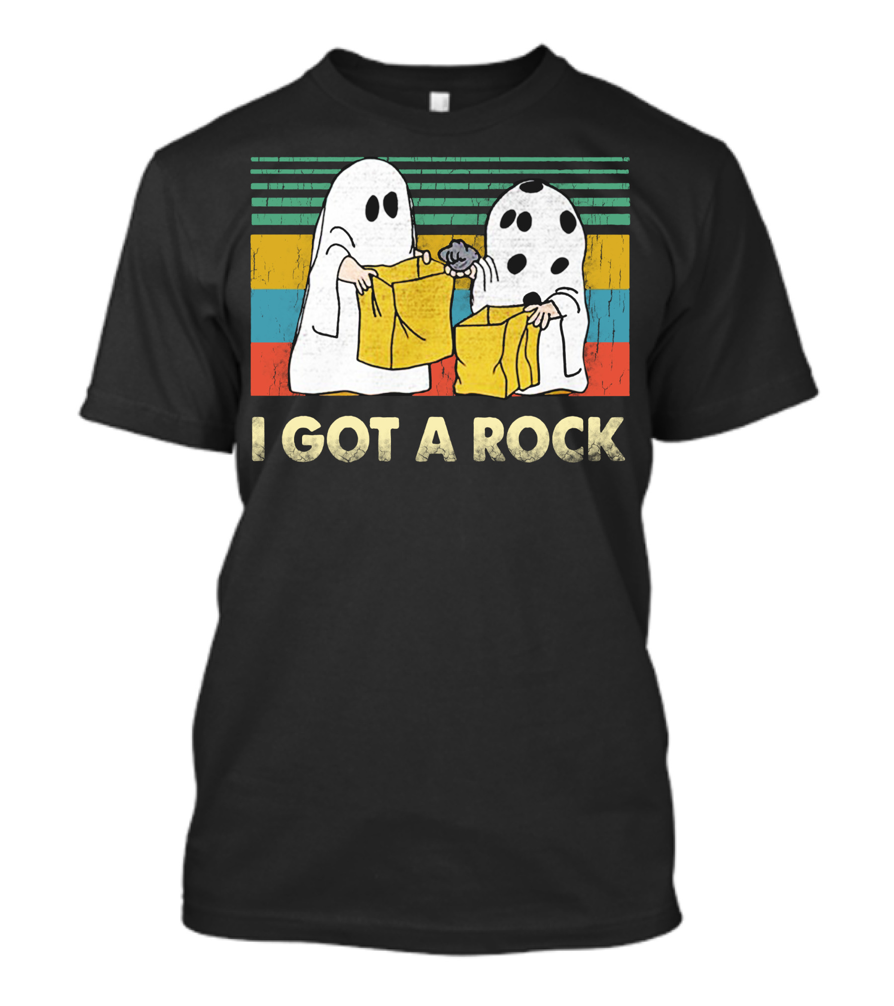 Halloween Boo I Got A Rock Ghosts Trick-or-Treating Vintage Stripes T-Shirt