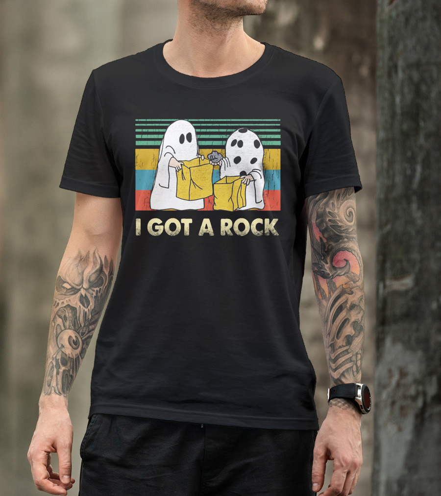 Halloween Boo I Got A Rock Ghosts Trick-or-Treating Vintage Stripes T-Shirt