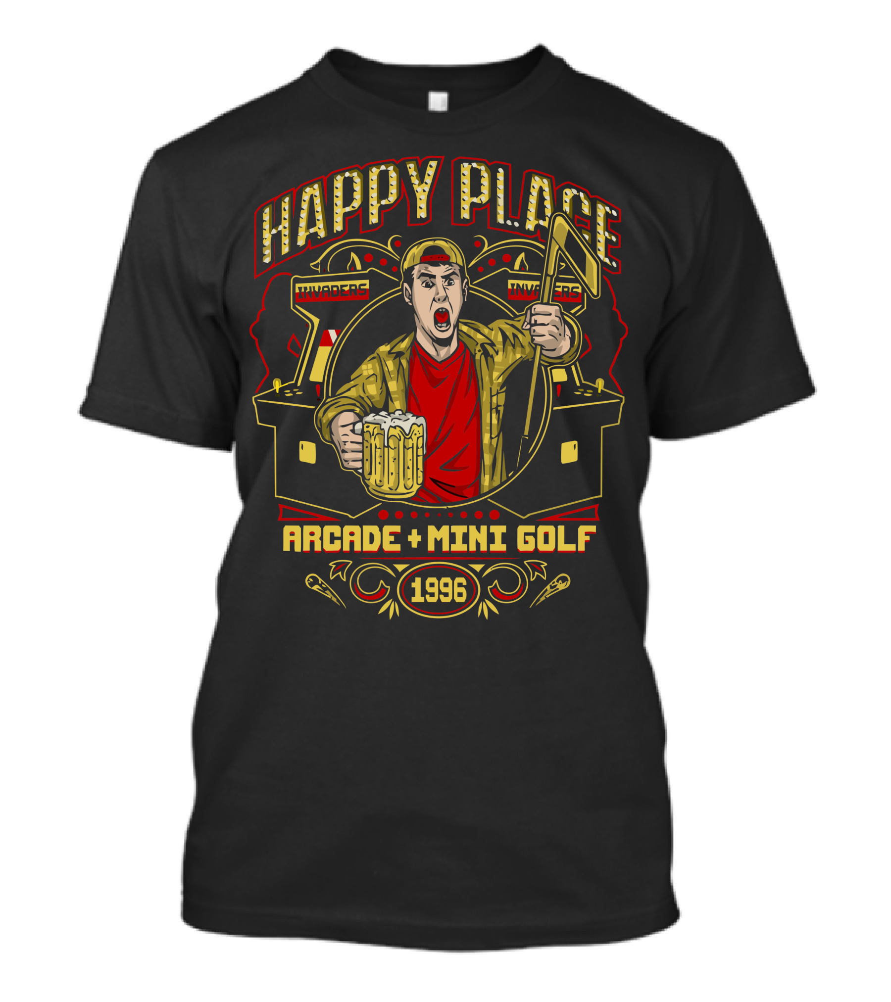 Happy Place Invaders Arcade Mini Golf 1996 T-Shirt