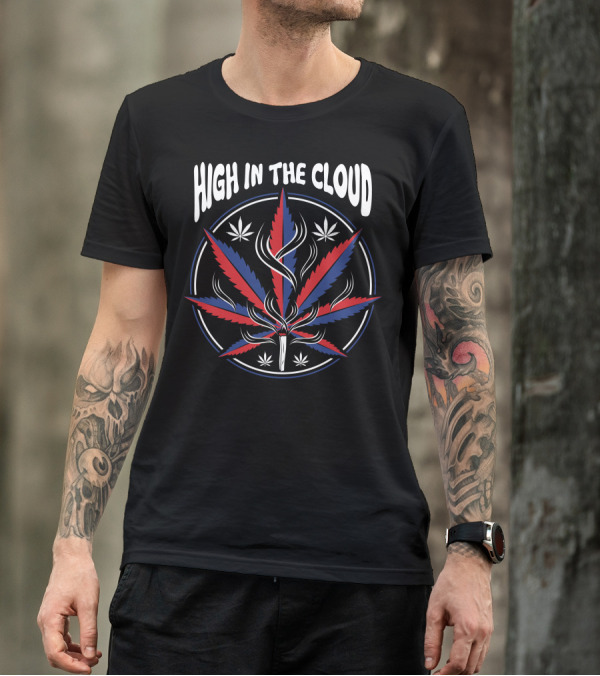 High In The Cloud Red And Blue Cannabis Leaf T-Shirt