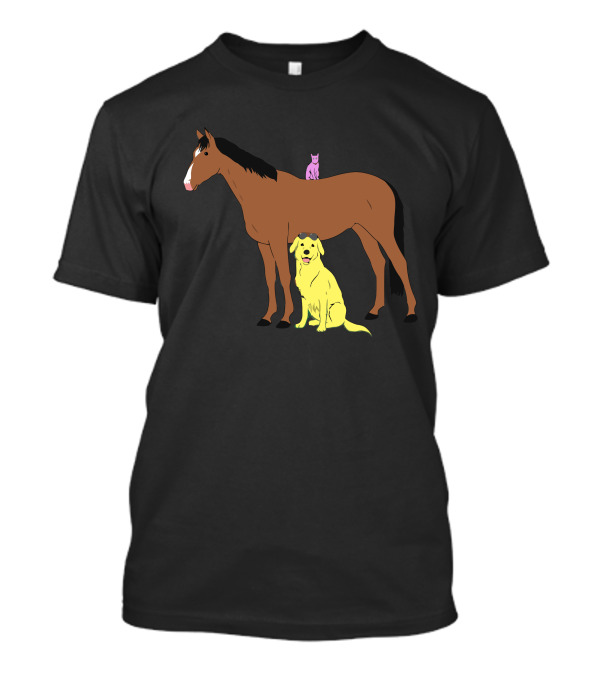Horsin' With Yellow Dog And Pink Cat Riding Horse T-Shirt