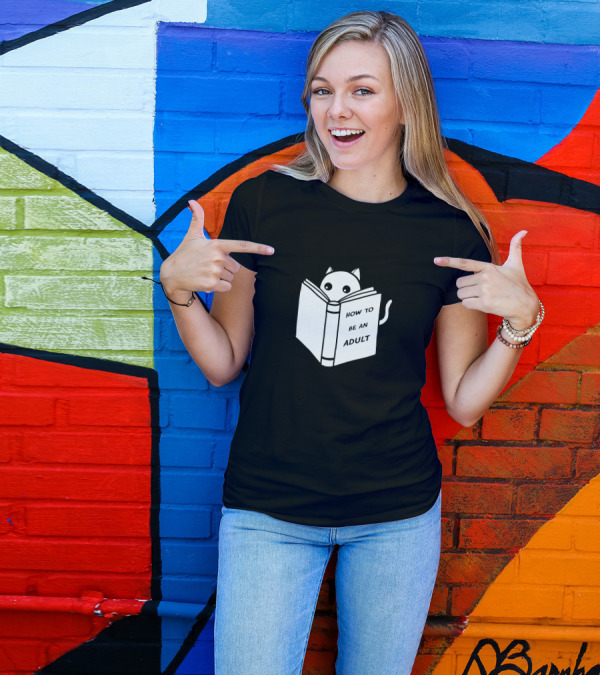 How To Be An Adult Cat Reading Book T-Shirt