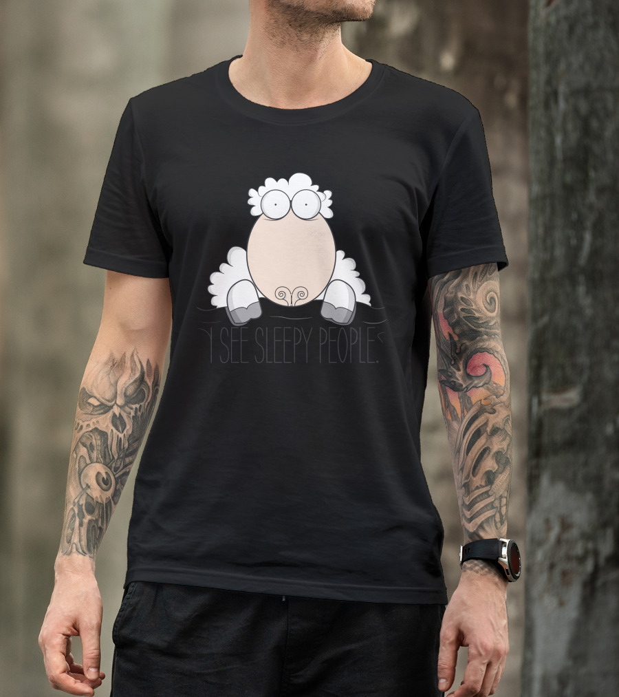 I See Sleepy People Sheep Cartoon T-Shirt