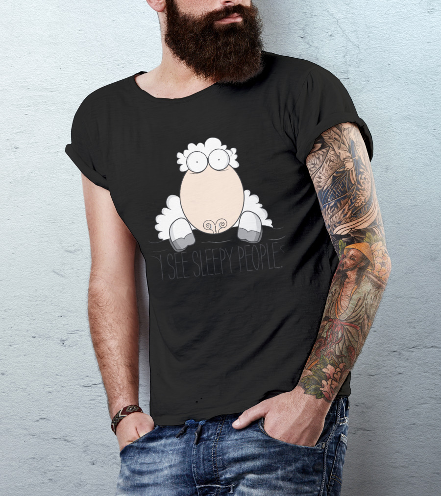 I See Sleepy People Sheep Cartoon T-Shirt