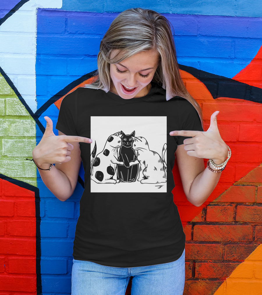 Inktober Day 29 United Plotting Trio Of Cats Black And White Posing T-Shirt