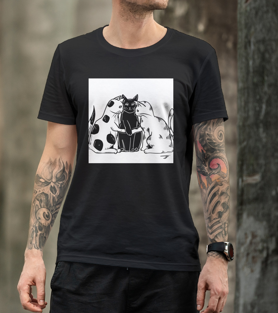 Inktober Day 29 United Plotting Trio Of Cats Black And White Posing T-Shirt
