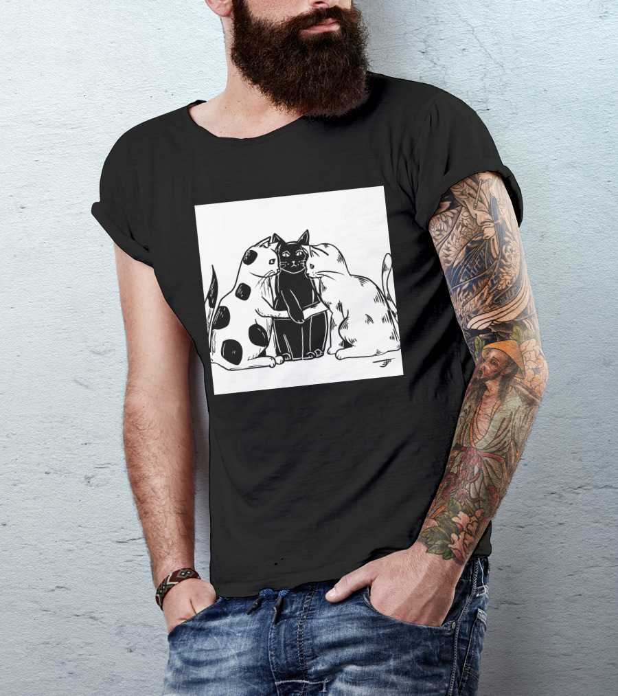 Inktober Day 29 United Plotting Trio Of Cats Black And White Posing T-Shirt
