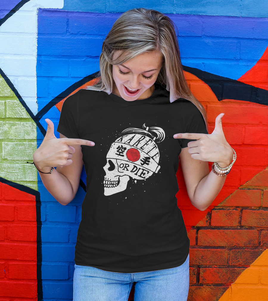 Karete Skull Karate Or Die Japanese Flag Headband T-Shirt